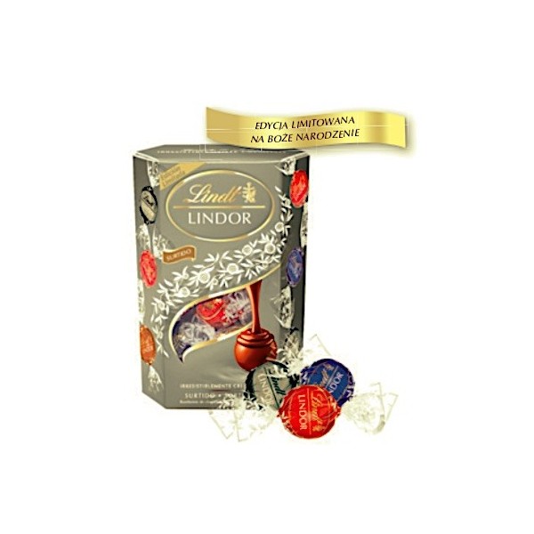 LINDT-LINDOR SILVER CORNET 8x200g. Świąteczna edycja pralin Lindor mix smaków Cornet