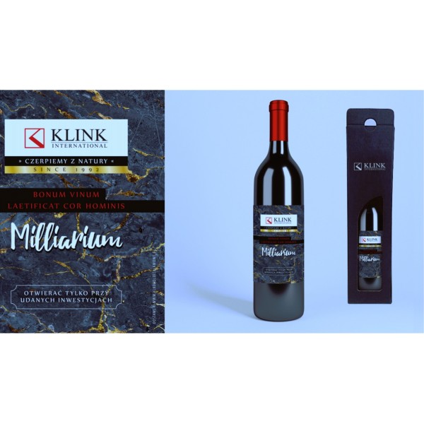 Zestaw prezentowy - WINO 750 ml, etykieta, karton z okienkiem, logo